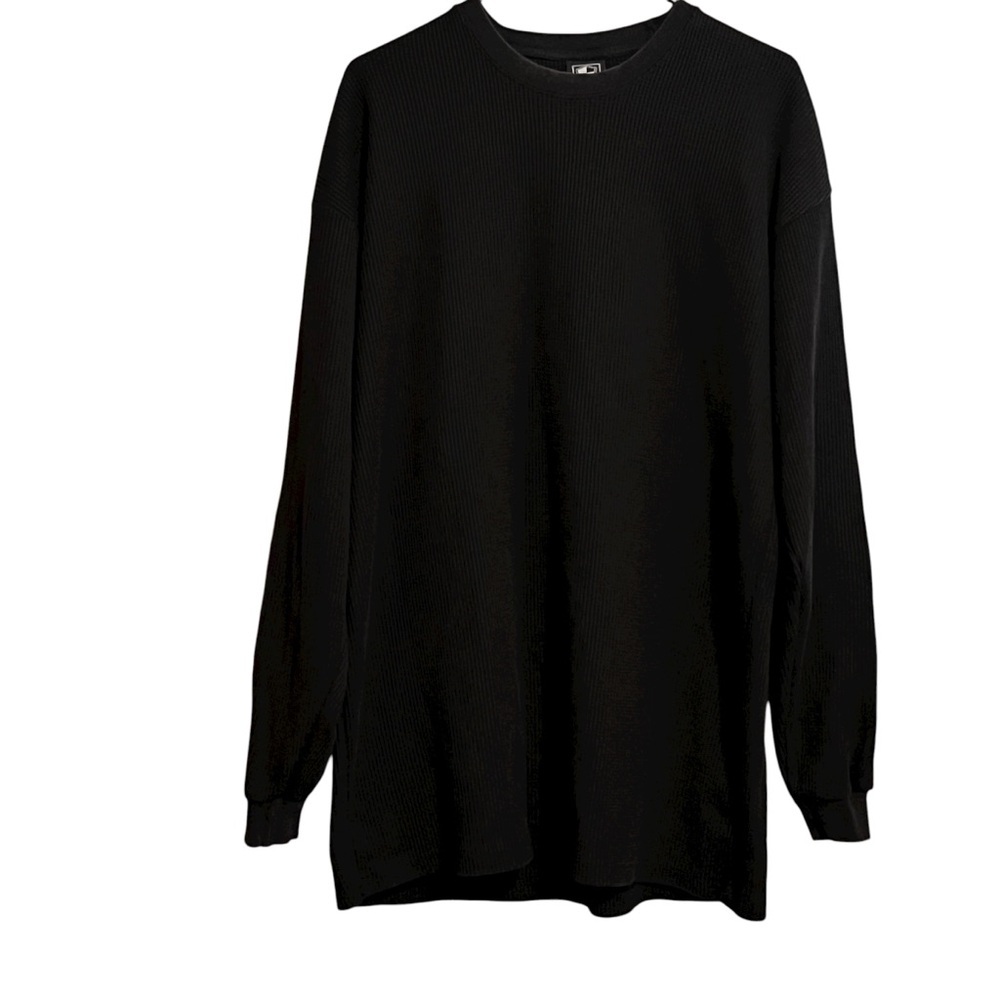 Mensfield Black Thermal Waffle Knit Long Sleeve Shirt Men’s 3XL Grunge Goth Y2K